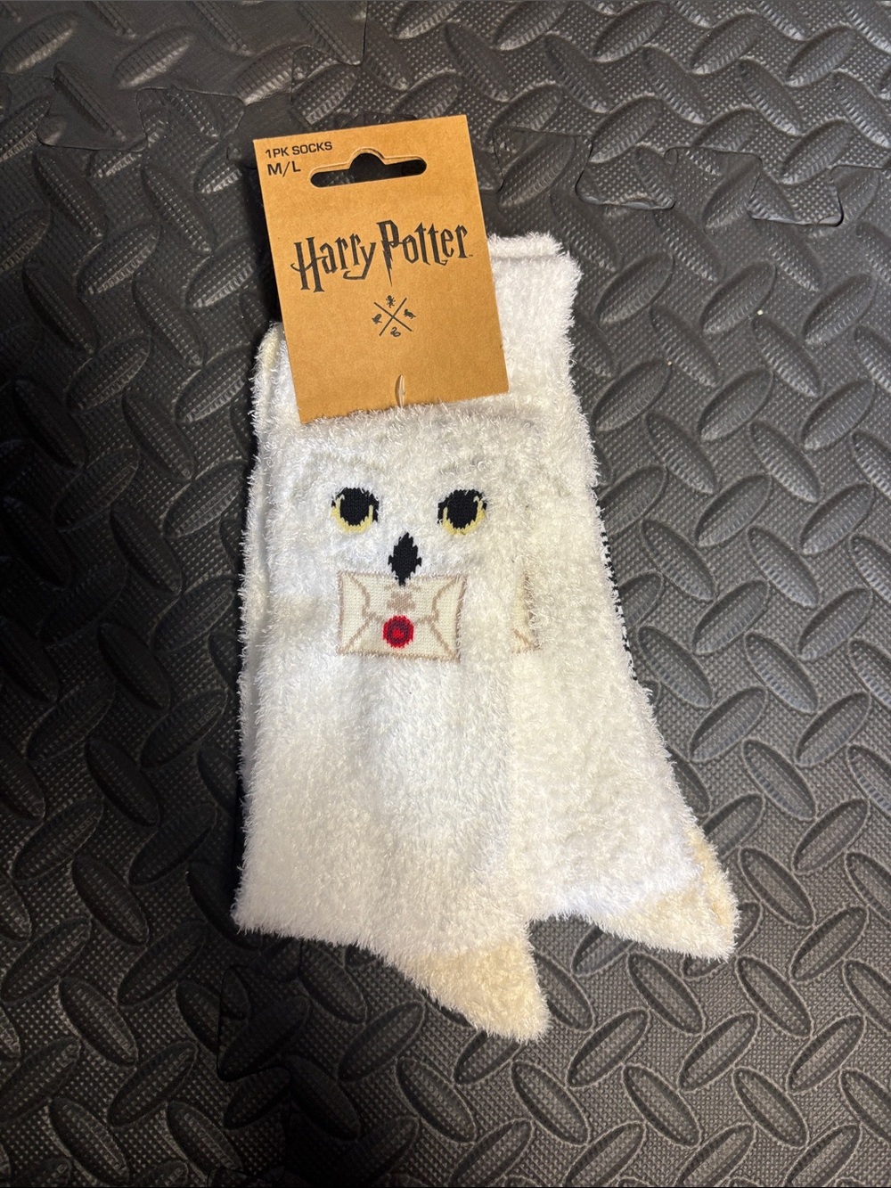 NWT Harry Potter Fuzzy Hedwig Socks - White with Yellow & Black Eyes